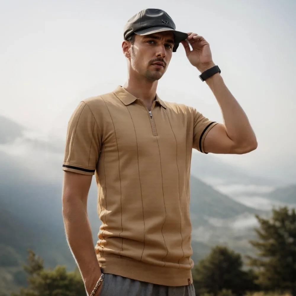 Ribbed Zip Polo